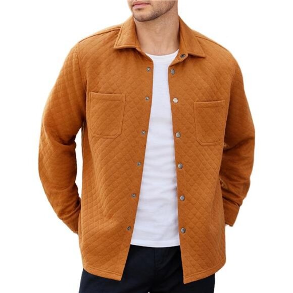 Mens Shacket Long Sleeve Shirt Jacket with Pockets Lightweight